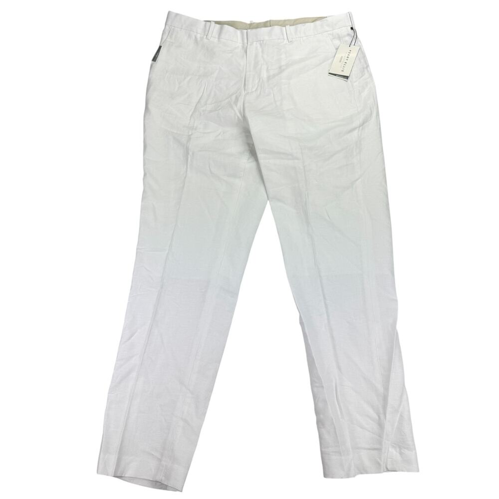 Perry Ellis Mens Linen Cotton Blend Modern Fit Dress Pants Bright White 38x32